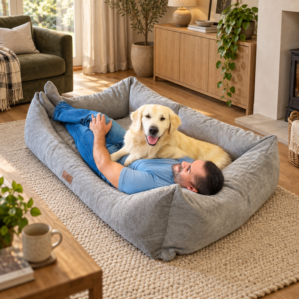 The Human (Cwtch) - Eco Friendly Orthopaedic Luxury Dog Bed, Stone Grey